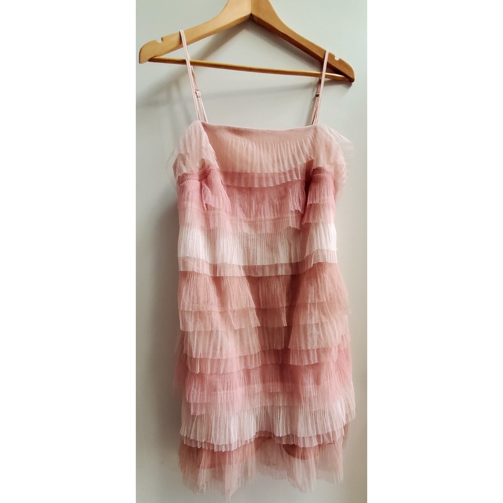 Storia Party Dress NWT Smocked Tulle Tiered Nylon Layers MED Pink Cotton Candy